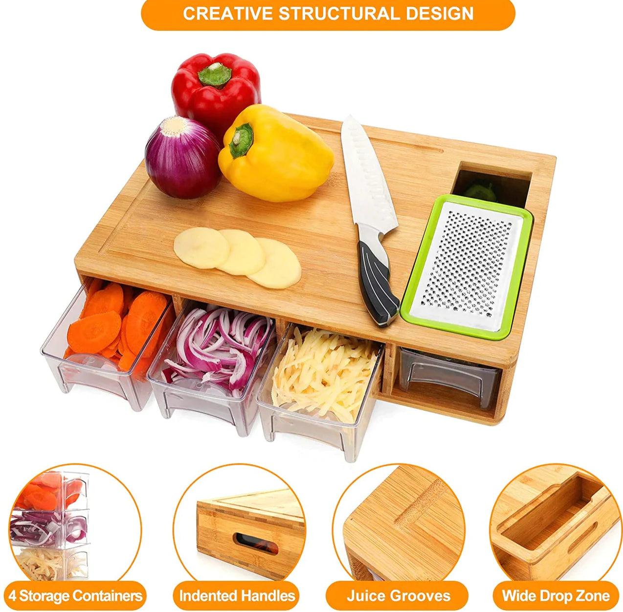 CozyCazza™ Bamboo Cutting Board W/ Containers